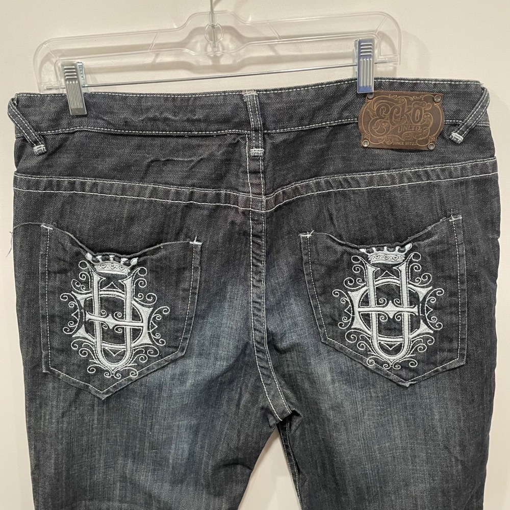 Ecko Unltd Mens Dark Wash Denim Jeans Embroidered Pockets Size 36